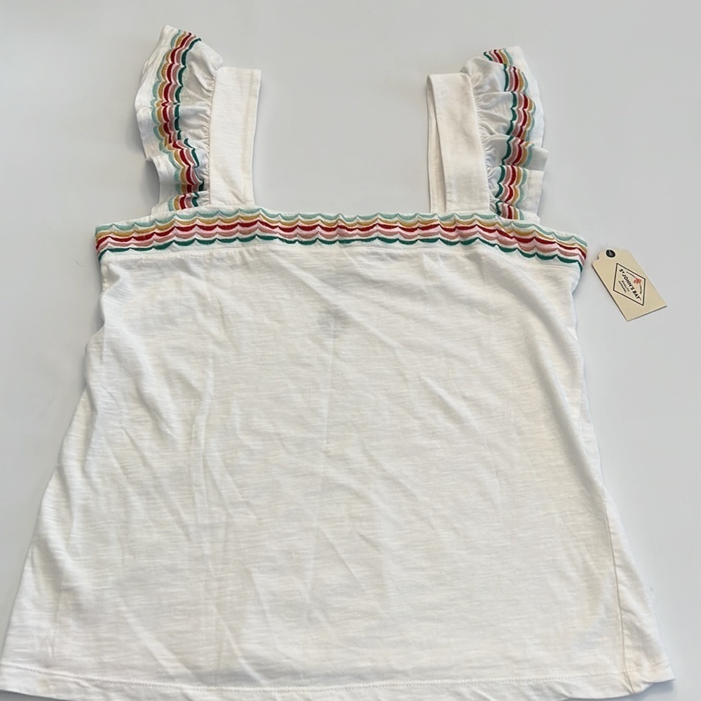 ST. John’s Bay white square neck multi- color edge ruffle sleeve tank size M NWT
